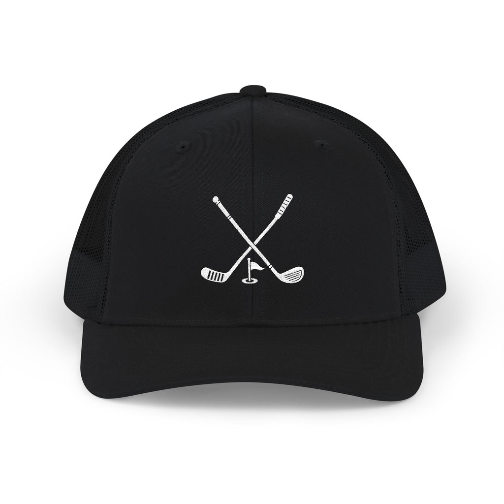 Golf Crossed Clubs Snapback Trucker Cap - White Logo